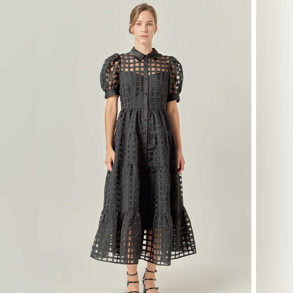 English Factory Black Grid Midi Dress - Picture 6 of 6